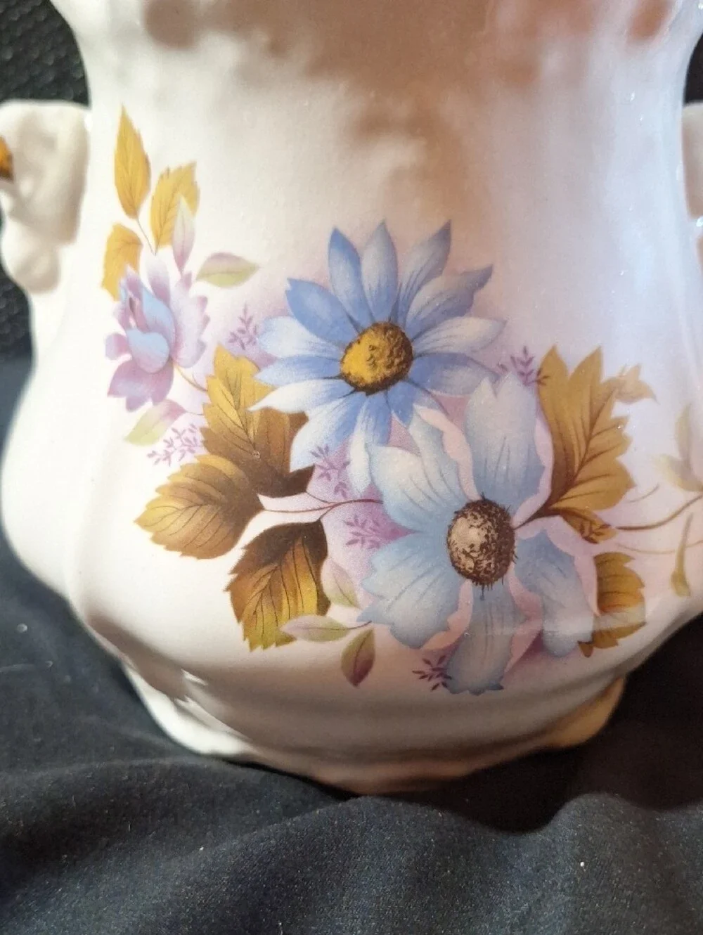 Vintage Biscuit Ceramic Floral Canister with Lid - White & Blue